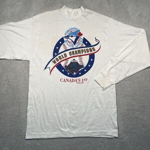 Vintage 90s Toronto Blue Jays World Series Long Sleeve Mock Neck Tee Canada Made